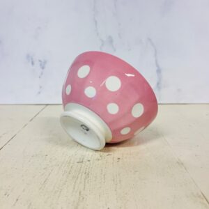 Fransk kaffeskål i rosa med hvide prikker
